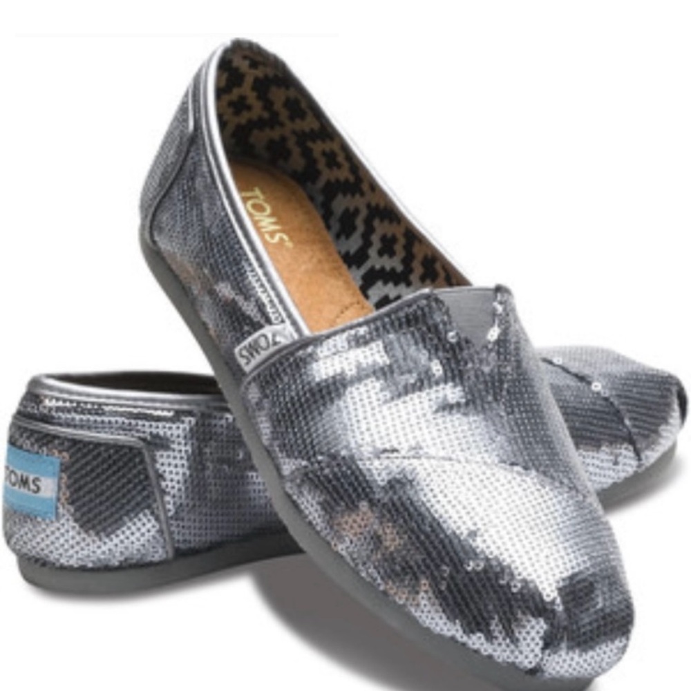TOMS Shimmering Silver Slip-Ons